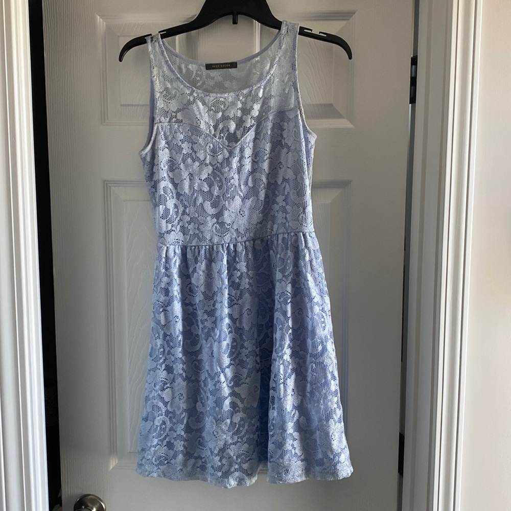 Lilac mini lace dress.
